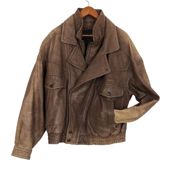 Vintage Wilsons Leather Jacket Mens XL Brown Bomber Distressed 90s Moto Lined - Picture 1 of 16
